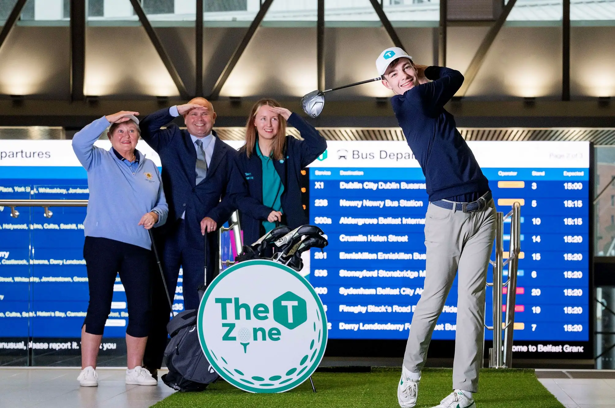 A photo of the T-Zone fan area at Belfast Grand Central Station during the Open golf tournament.